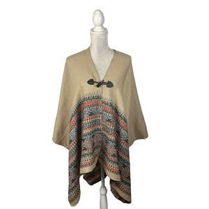 ROD'S Southwestern Blanket Poncho Toggle Closure Western Aztec Autumn Fall L/XL